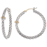 Single Station Yellow Gold Rondelle Round Sterling Traversa Hoop Earrings