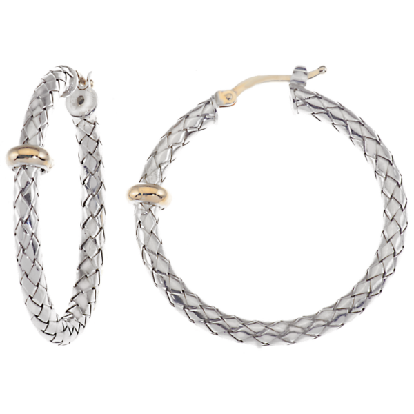 Single Station Yellow Gold Rondelle Round Sterling Traversa Hoop Earrings