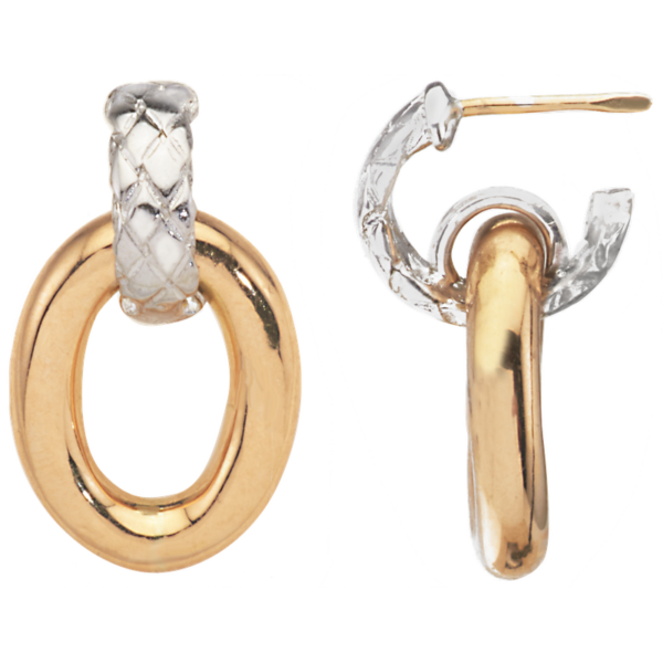 Sterling Traversa Half Hoop Door Knocker Earrings with Shiny Yellow Gold Oval Dangle