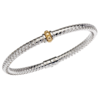 Single Yellow Gold Beaded Rondelles Sterling Traversa Spring Bangle Bracelet