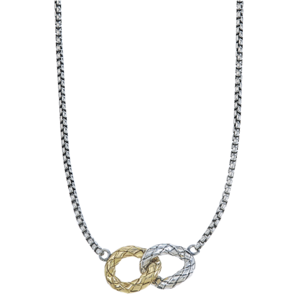 Small Yellow Gold & Sterling Interlocking Traversa Circles Box Chain Necklace