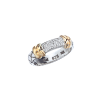 Traversa Band Ring with Yellow Gold Rondelles & Pave' Diamond Bar