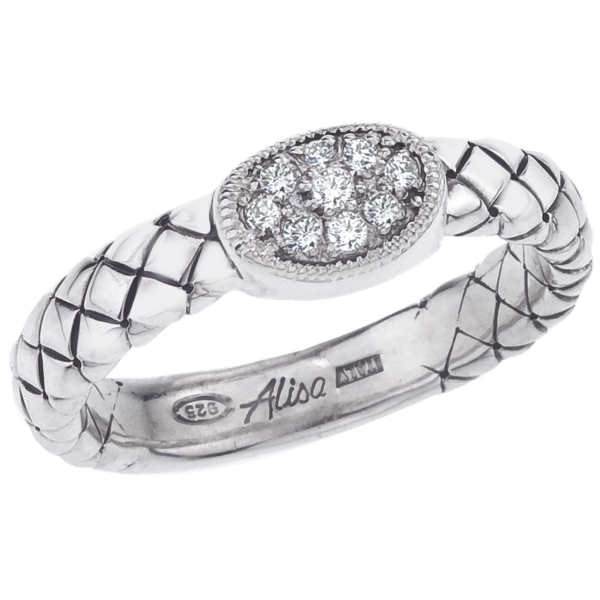 Traversa Band Ring, Oval Shape Pave' Diamond Station