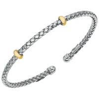 Two Yellow Gold Rondelle Station Sterling Traversa Cuff Bangle Bracelet