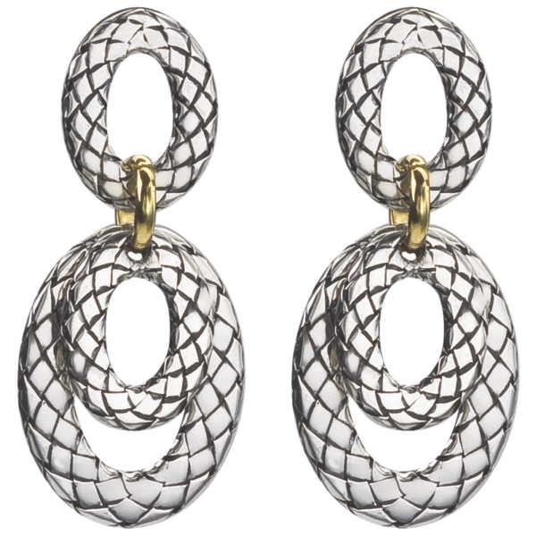 Triple Oval Sterling Traversa Doorknocker Earrings with Yellow Gold Attachment