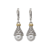 Sterling Traversa Pearl Dangle Earrings, Yellow Gold Rondelles