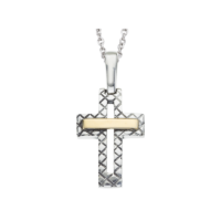 Sterling Traversa Open Cross with Yellow Gold Bar