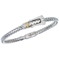 Diamond Pave' Buckle Sterling Traversa Spring Bangle Bracelet, Yellow Gold Rondelle