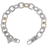 Yellow Gold & Sterling Shiny & Traversa Oval Link Bracelet