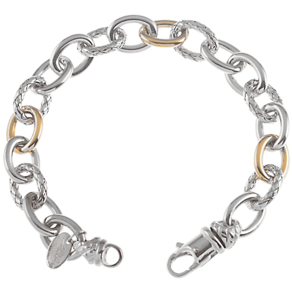 Yellow Gold & Sterling Shiny & Traversa Oval Link Bracelet