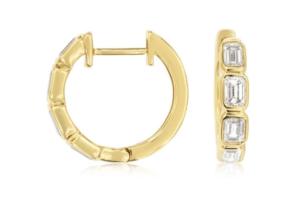 Emerald Shaped Diamond Earring Hoops