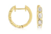 Emerald Shaped Diamond Earring Hoops