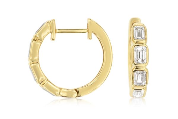 Emerald Shaped Diamond Earring Hoops