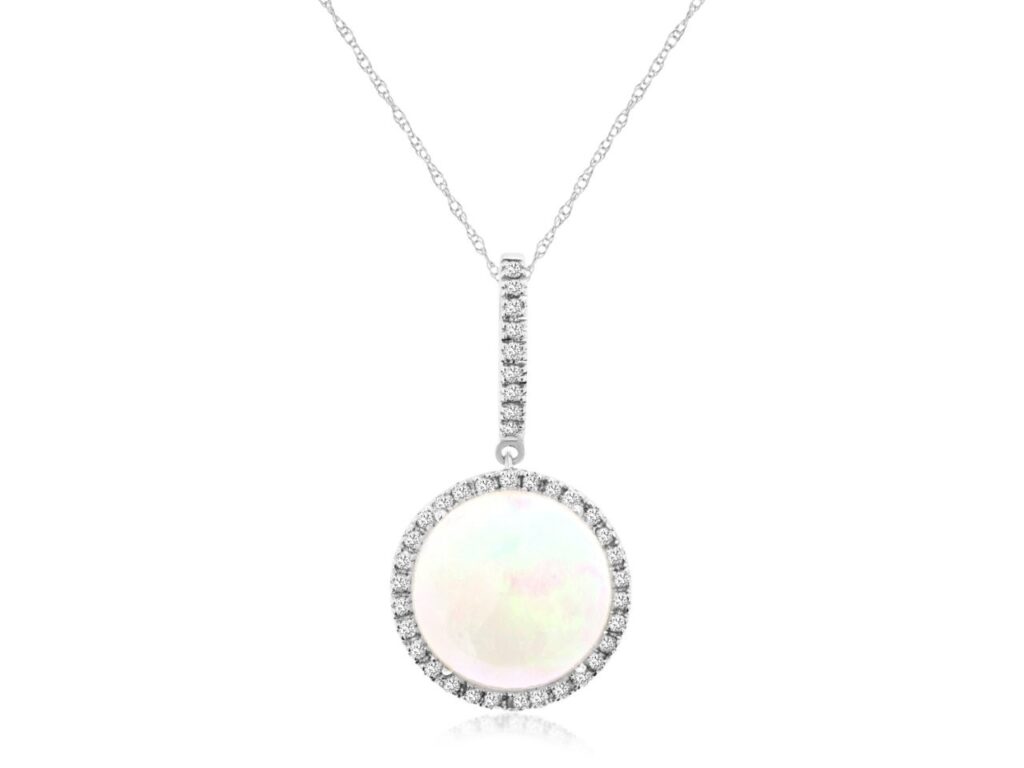 White Opal Pendant w/ Diamond Halo