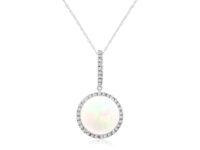 White Opal Pendant w/ Diamond Halo