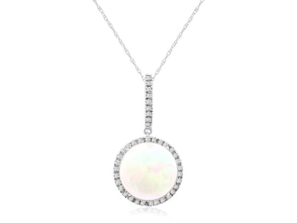 White Opal Pendant w/ Diamond Halo