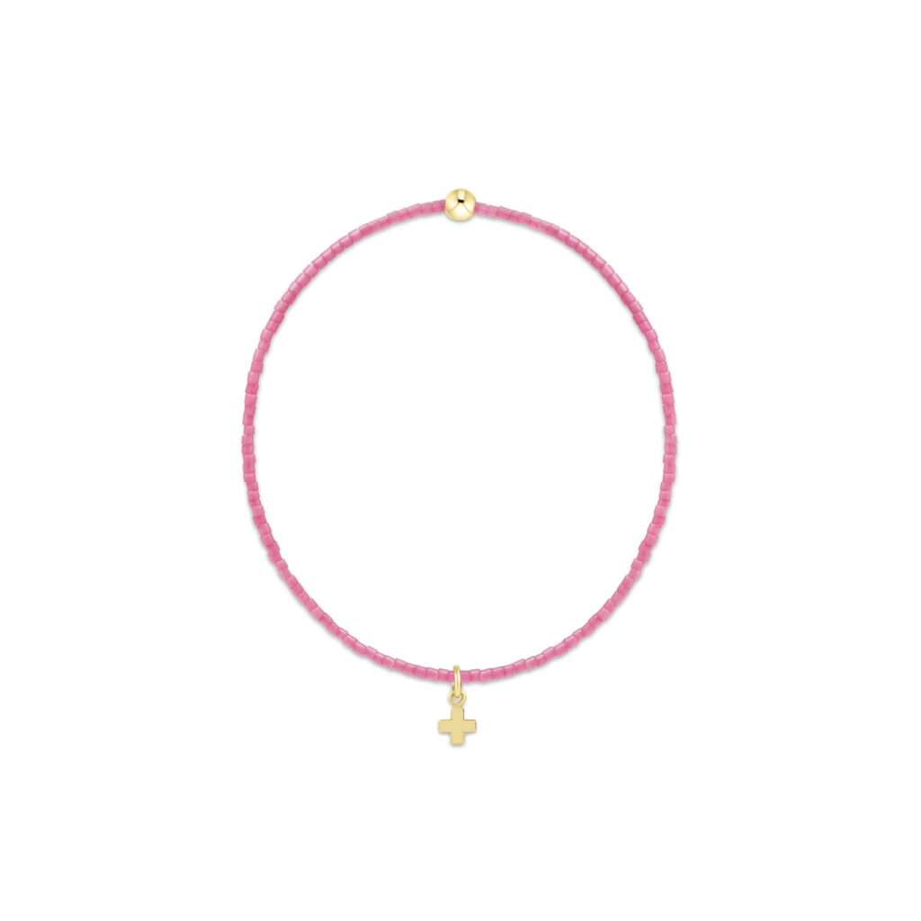 eNewton - Hope Classic Bubblegum Bracelet - Signature Cross Small Gold Charm