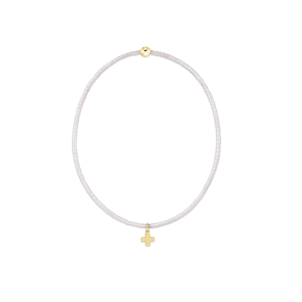 eNewton - Hope Classic Silky White Bracelet - Signature Cross Small Gold Charm
