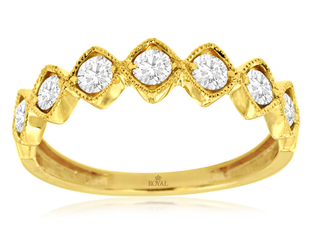 Yellow Gold Diamond Band with Millgrain