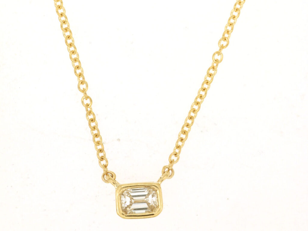 Yellow Gold Sideways Emerald cut Necklace
