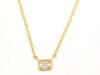 Yellow Gold Sideways Emerald cut Necklace
