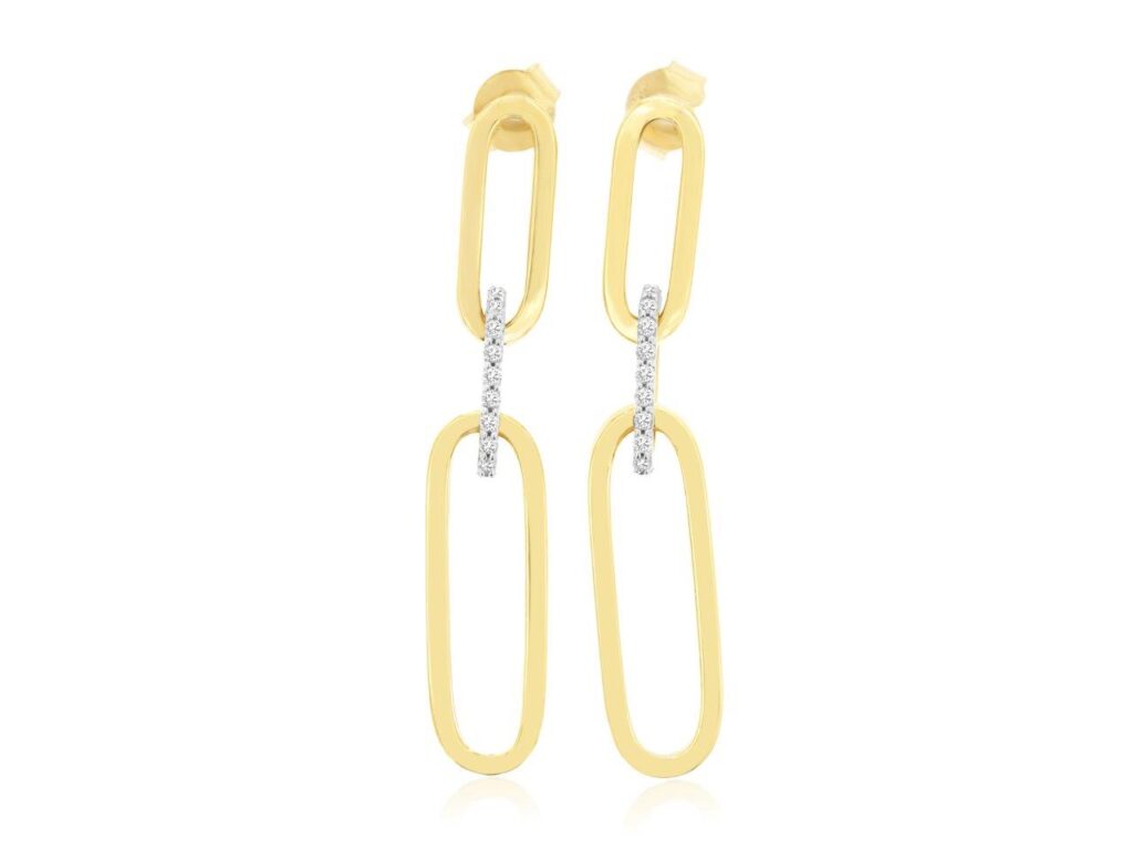 Yellow Gold Paperclip Drop Earrings