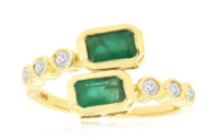 Emerald and Diamond Bypass Ring