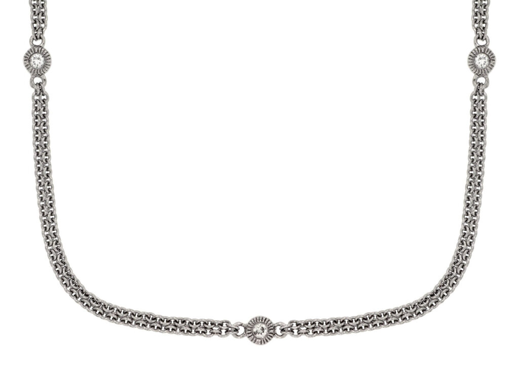 White Gold Double chain Diamond Station Necklace