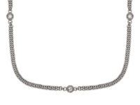 White Gold Double chain Diamond Station Necklace