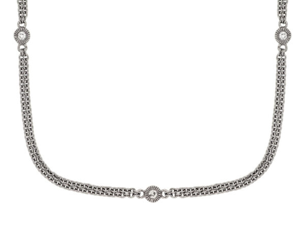 White Gold Double chain Diamond Station Necklace