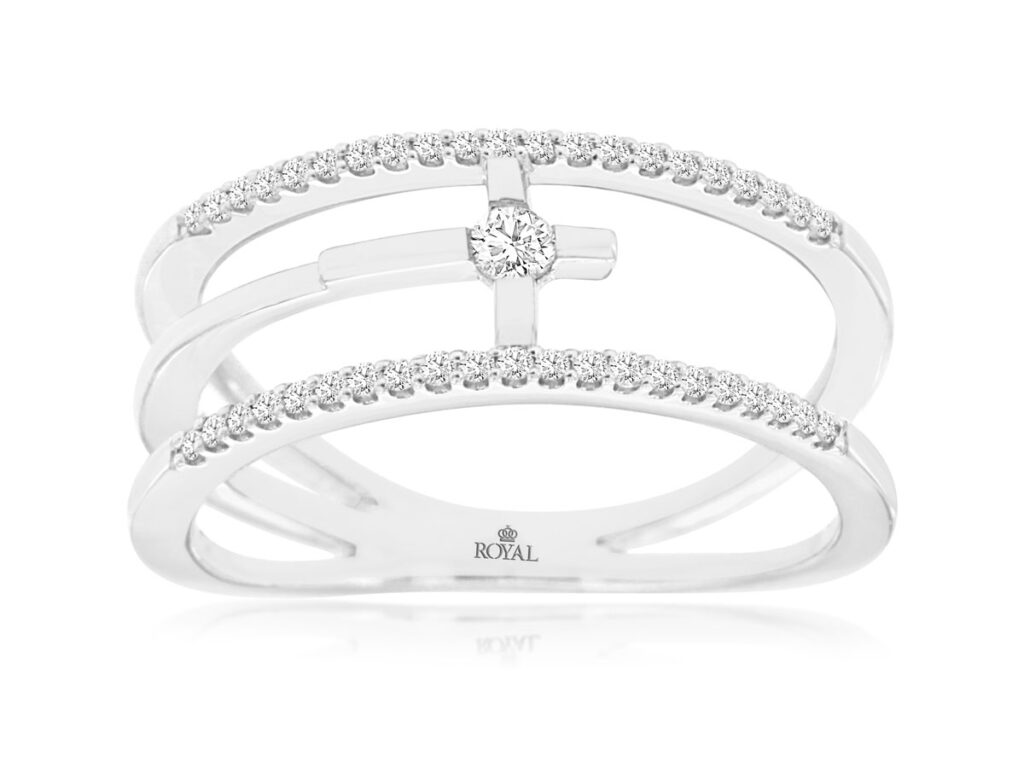 White Gold Diamond Cross Inlay Ring